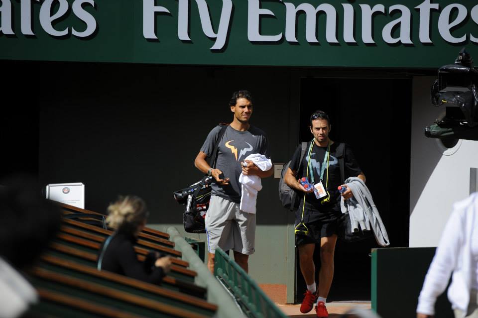 Rafa Nadal en primera sesión de entranamiento en Roland Garros 2014